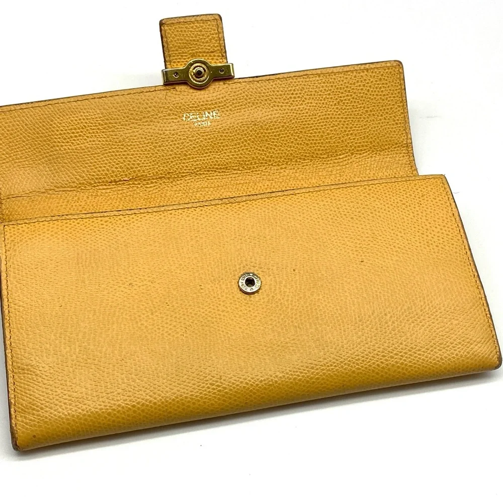 Celine Yellow Leather Logo Bifold Long Wallet Money Card Clutch - Picture 3 of 9